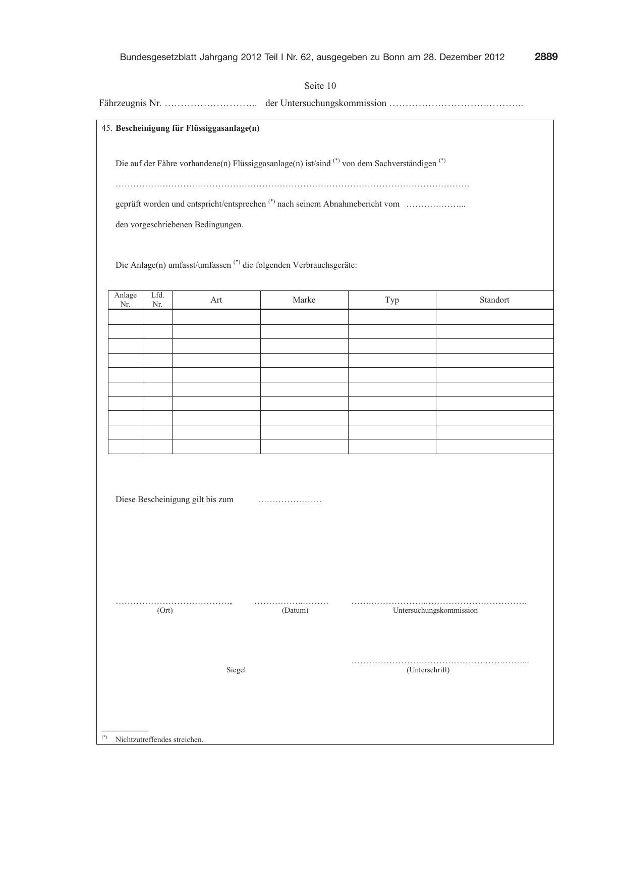 BGBl. 2012, Seite 2889 — Originalseite als Abbildung