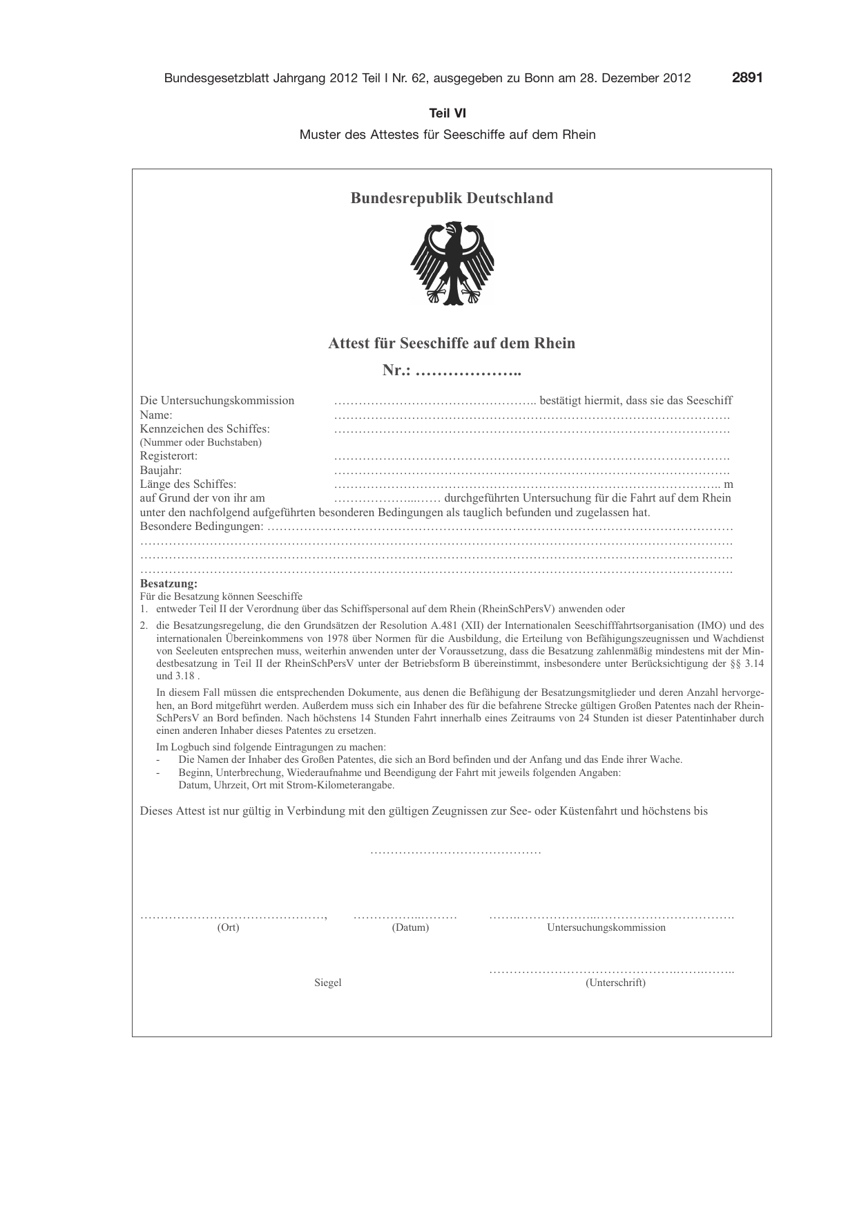 BGBl. 2012, Seite 2891 — Originalseite als Abbildung