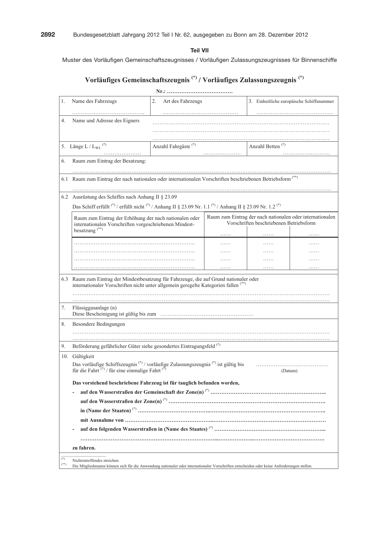 BGBl. 2012, Seite 2892 — Originalseite als Abbildung