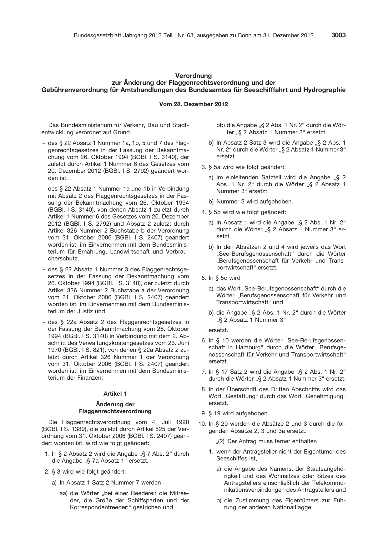 BGBl. 2012, Seite 3003 — Originalseite als Abbildung