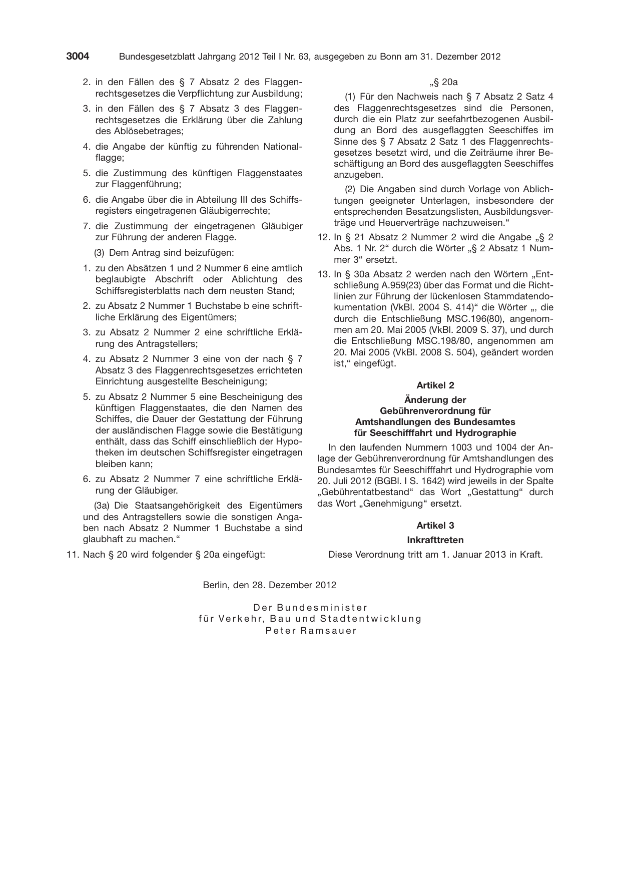 BGBl. 2012, Seite 3004 — Originalseite als Abbildung