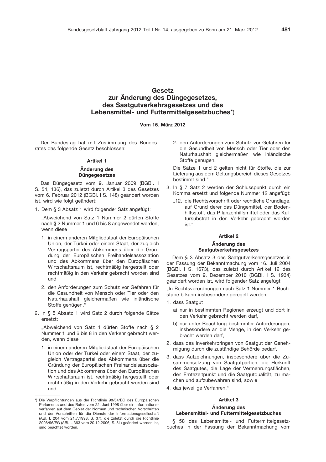 BGBl. 2012, Seite 481 — Originalseite als Abbildung