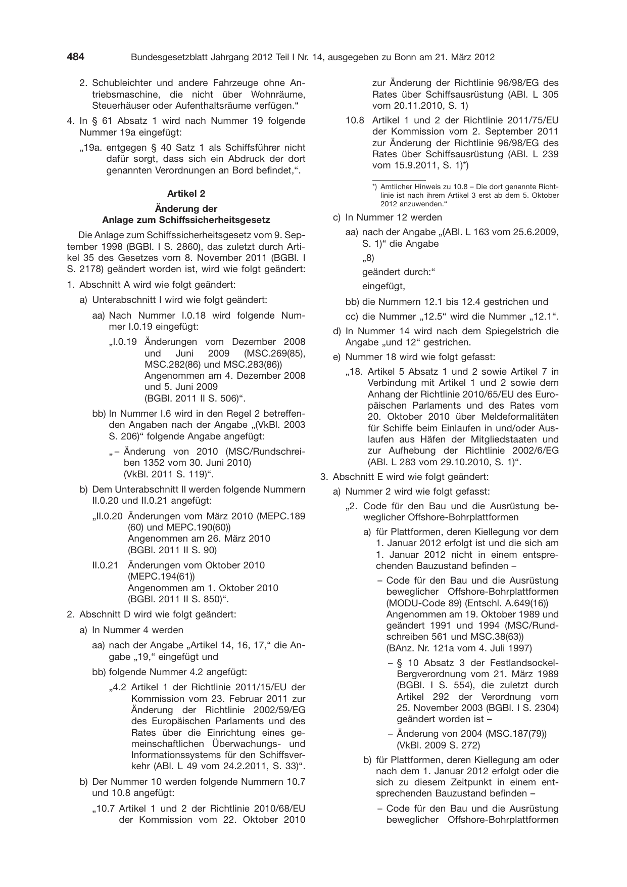 BGBl. 2012, Seite 484 — Originalseite als Abbildung