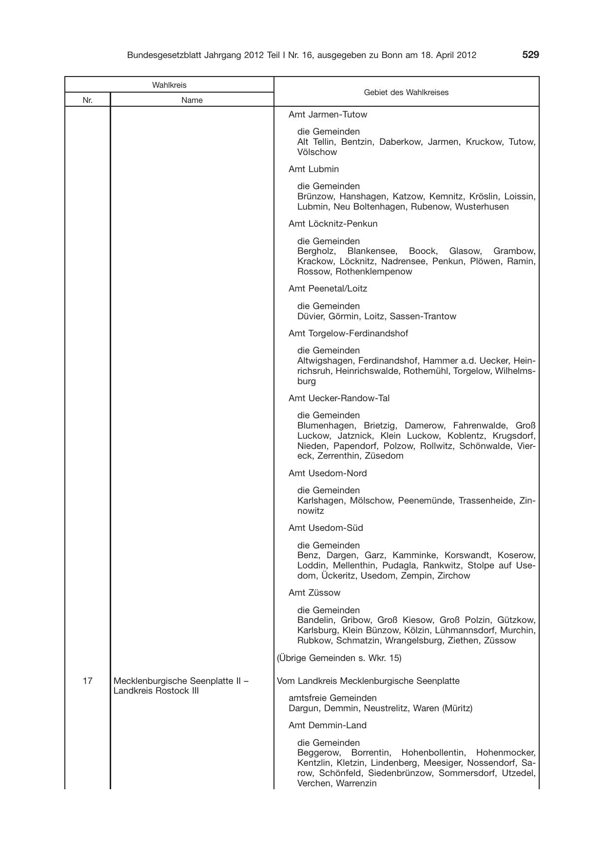 BGBl. 2012, Seite 529 — Originalseite als Abbildung