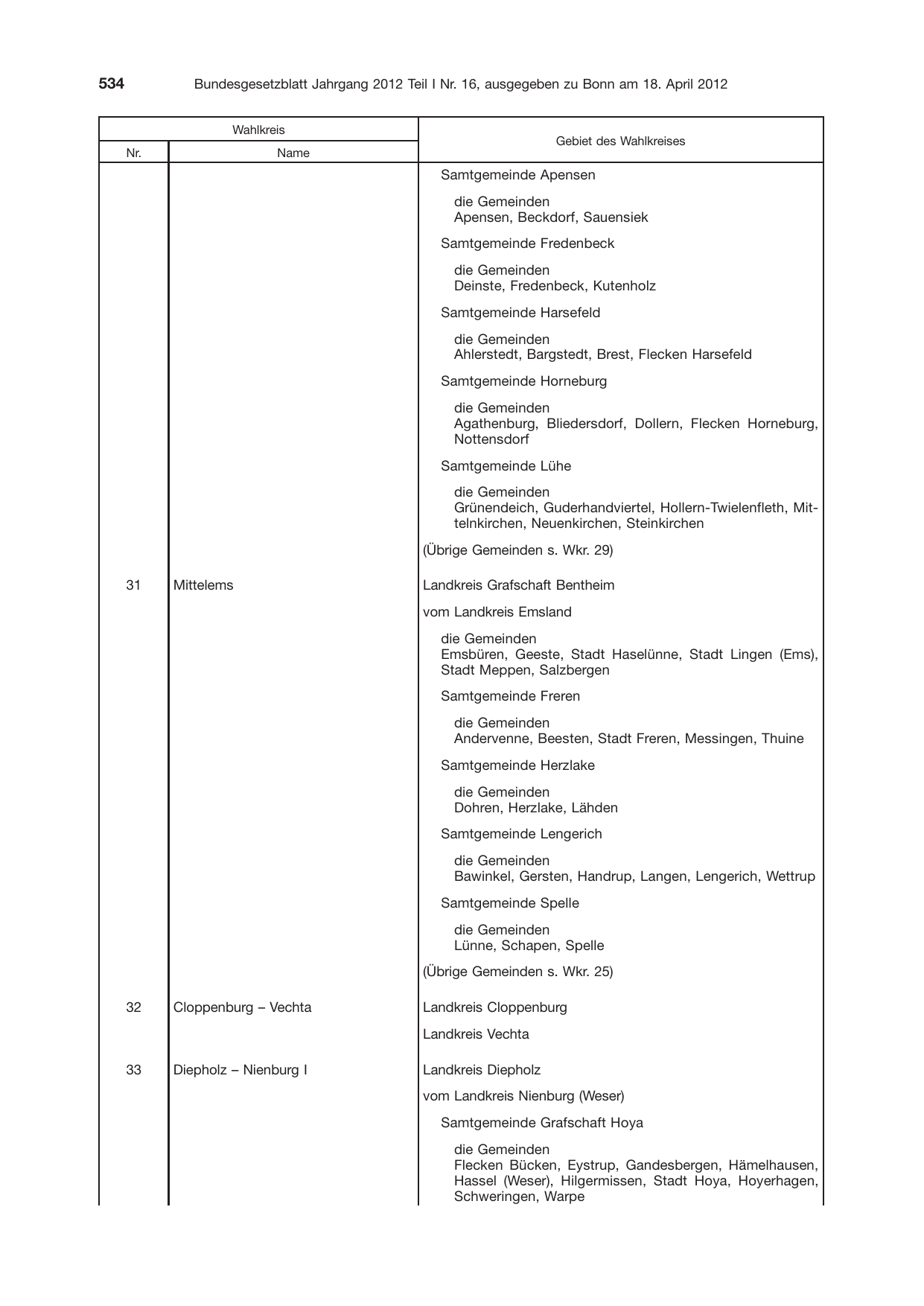 BGBl. 2012, Seite 534 — Originalseite als Abbildung