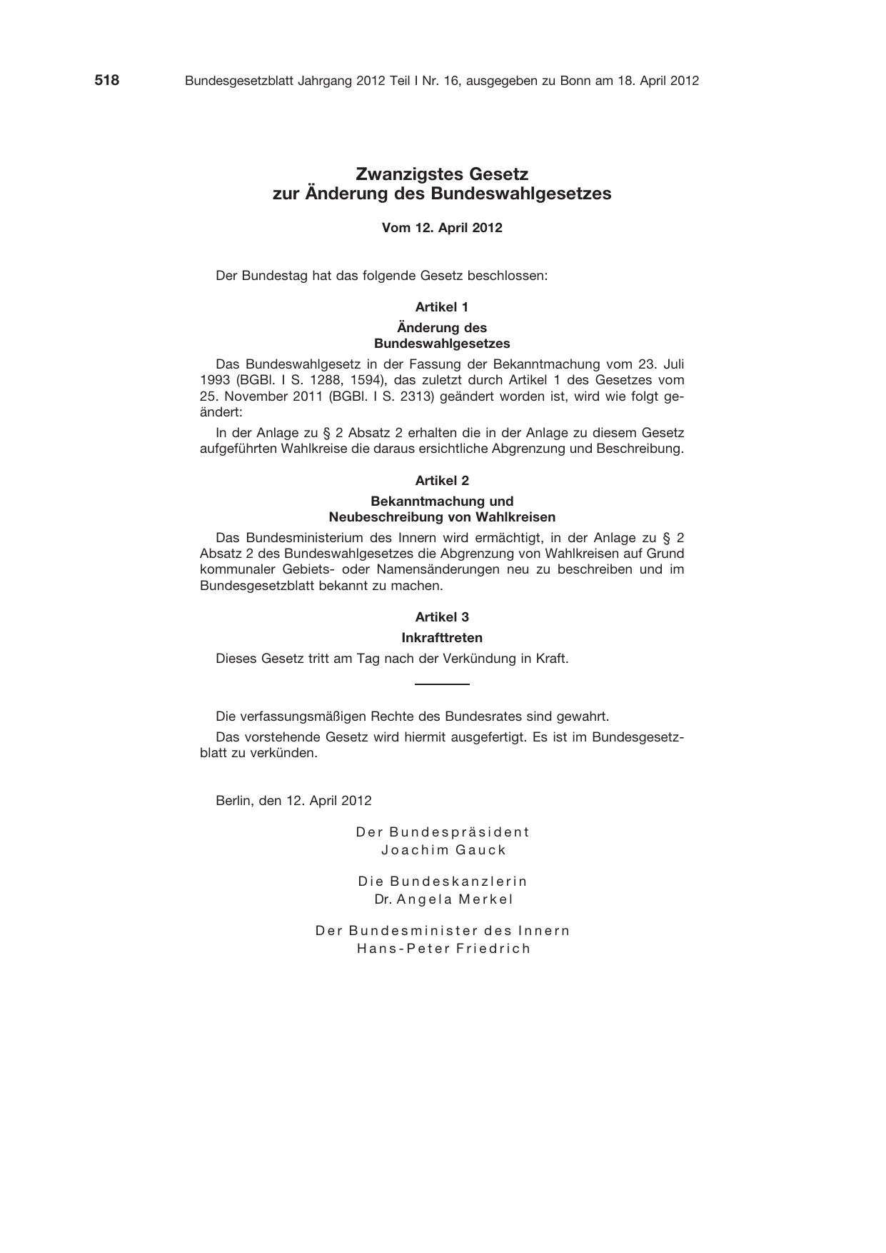 BGBl. 2012, Seite 518 — Originalseite als Abbildung