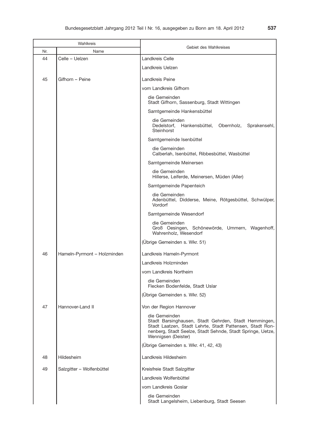 BGBl. 2012, Seite 537 — Originalseite als Abbildung