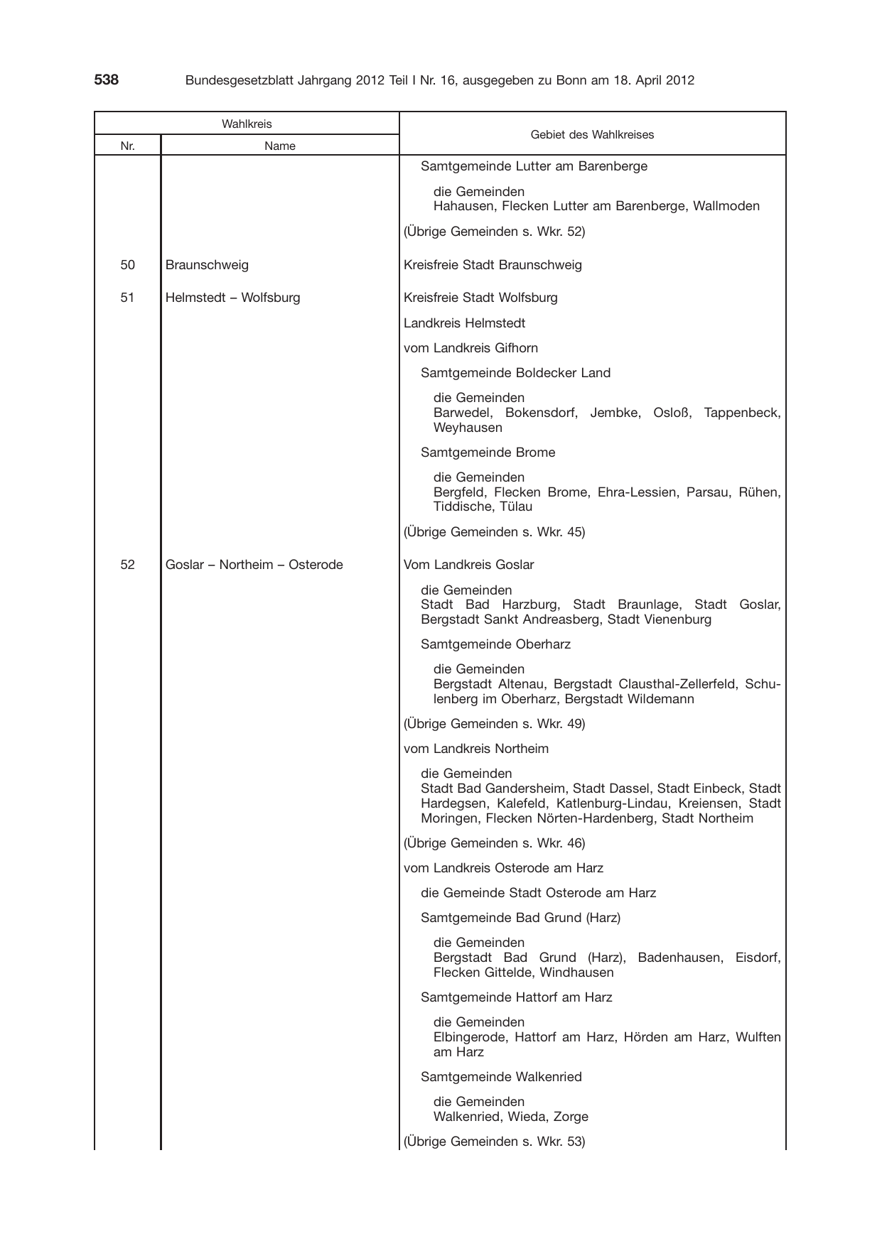BGBl. 2012, Seite 538 — Originalseite als Abbildung