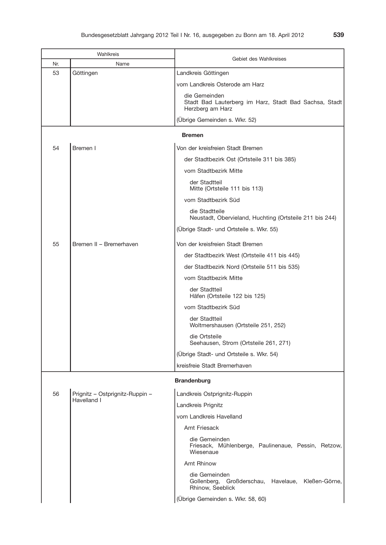 BGBl. 2012, Seite 539 — Originalseite als Abbildung