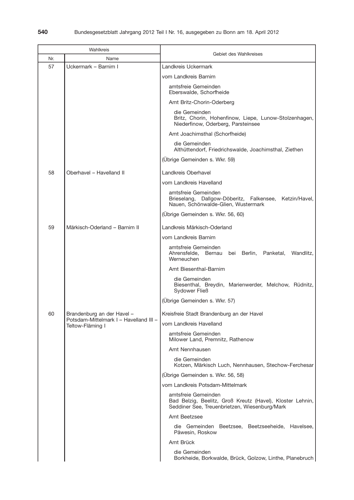 BGBl. 2012, Seite 540 — Originalseite als Abbildung