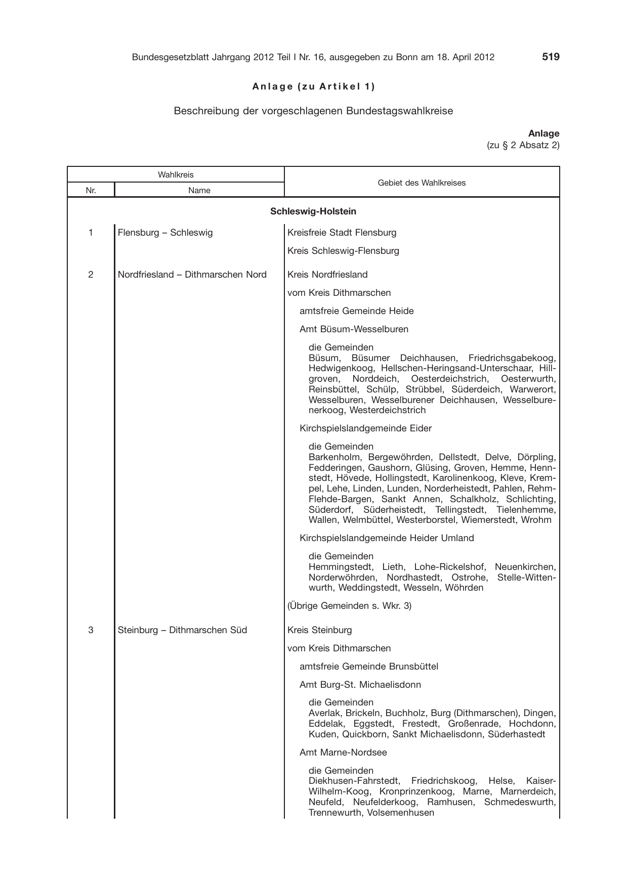 BGBl. 2012, Seite 519 — Originalseite als Abbildung