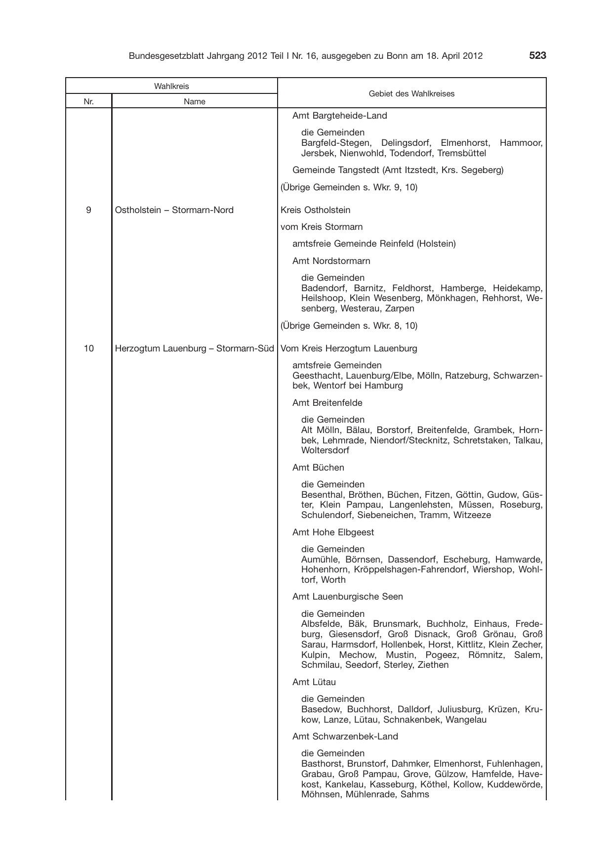 BGBl. 2012, Seite 523 — Originalseite als Abbildung