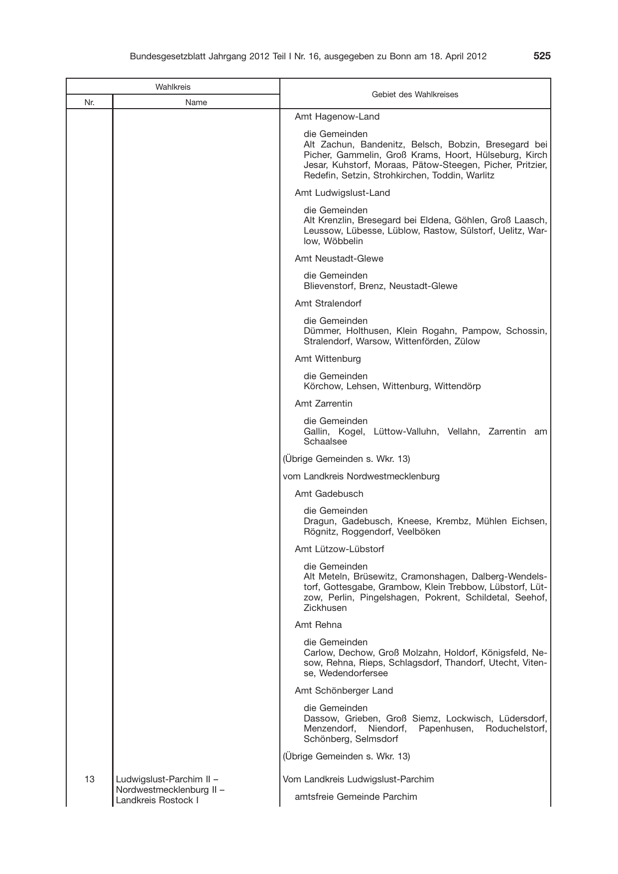 BGBl. 2012, Seite 525 — Originalseite als Abbildung