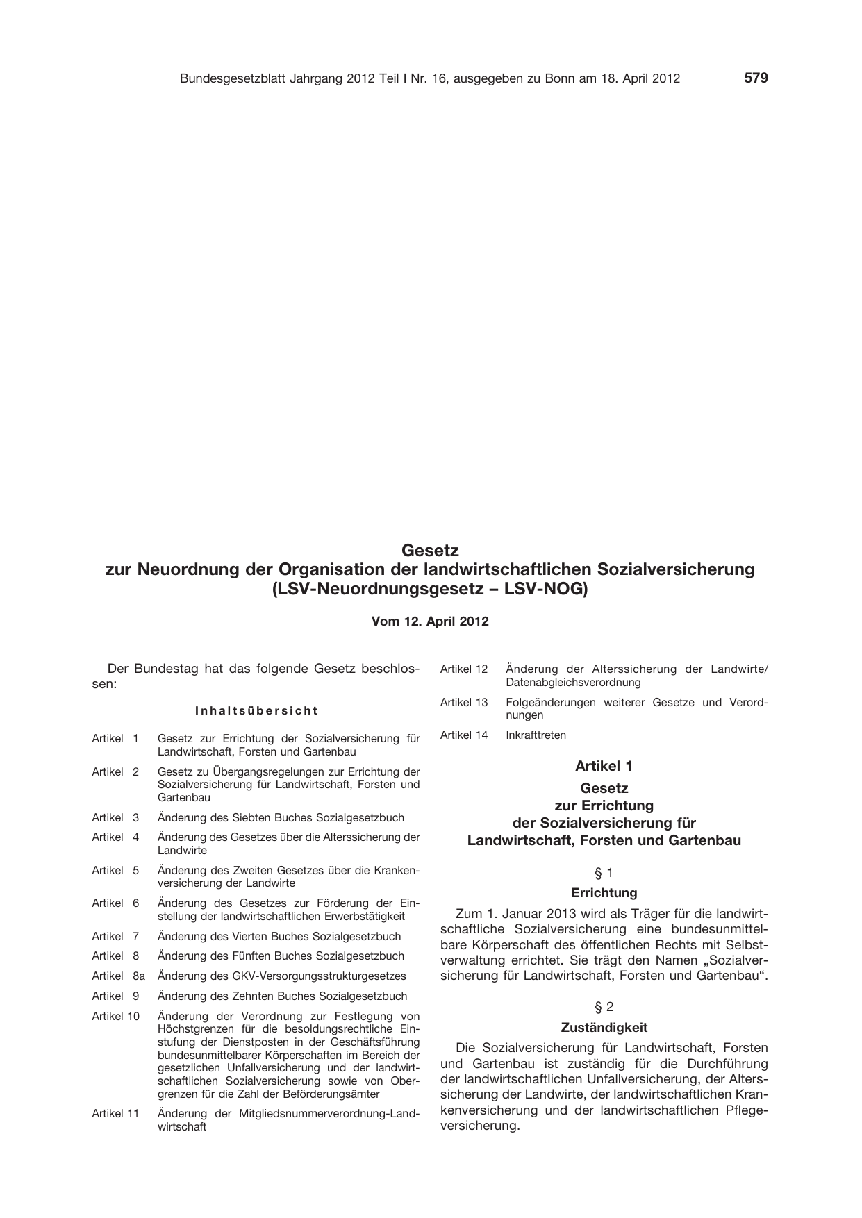 BGBl. 2012, Seite 579 — Originalseite als Abbildung