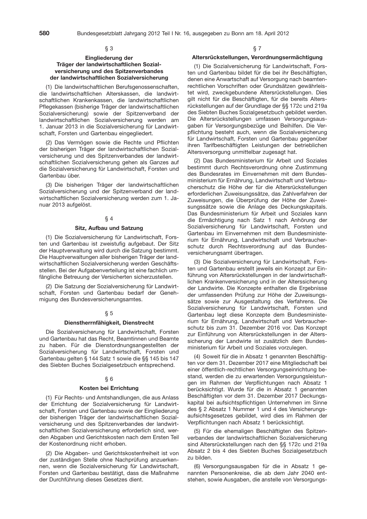 BGBl. 2012, Seite 580 — Originalseite als Abbildung