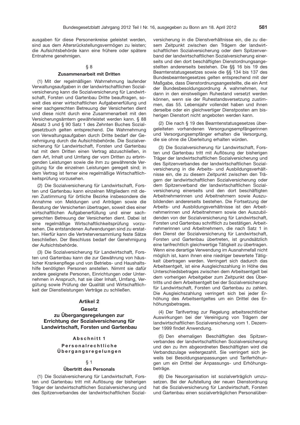 BGBl. 2012, Seite 581 — Originalseite als Abbildung