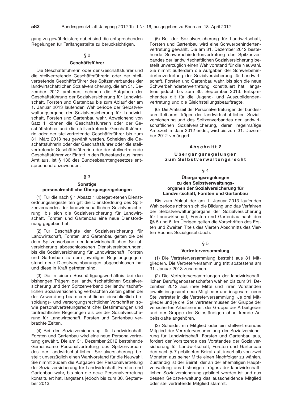 BGBl. 2012, Seite 582 — Originalseite als Abbildung