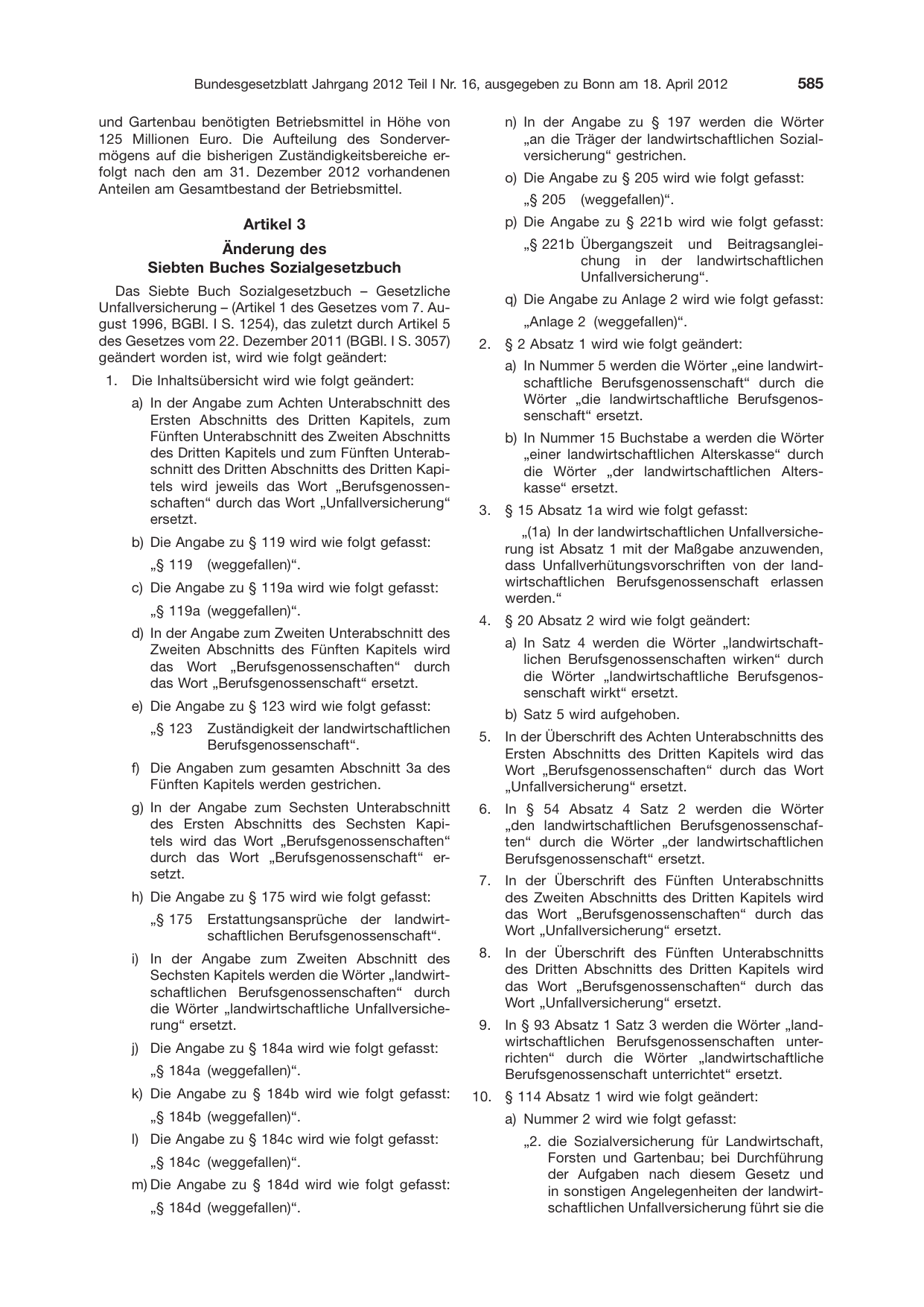 BGBl. 2012, Seite 585 — Originalseite als Abbildung