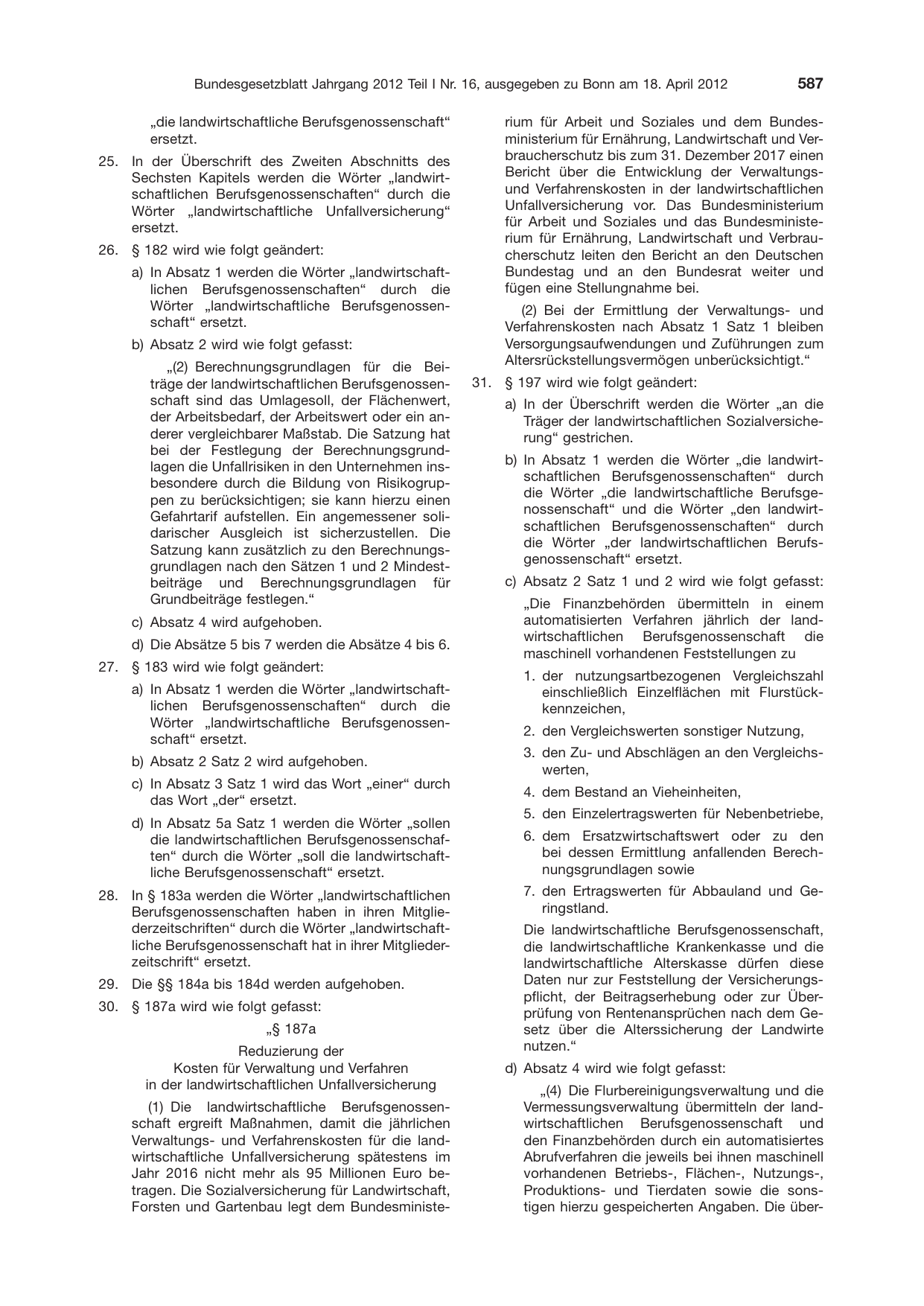 BGBl. 2012, Seite 587 — Originalseite als Abbildung