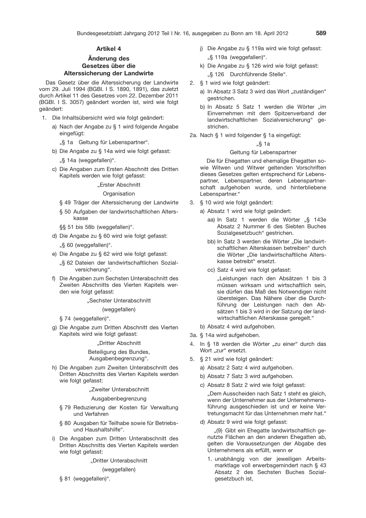 BGBl. 2012, Seite 589 — Originalseite als Abbildung