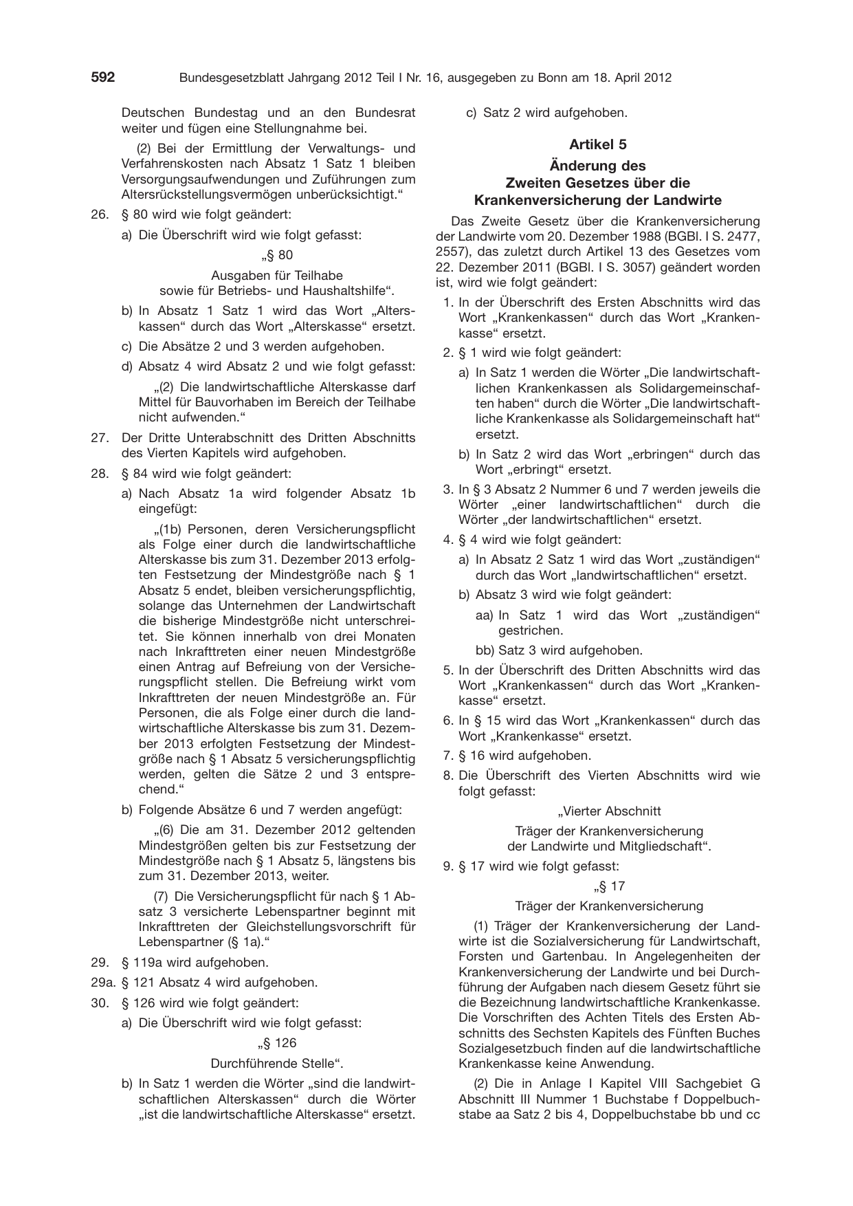 BGBl. 2012, Seite 592 — Originalseite als Abbildung