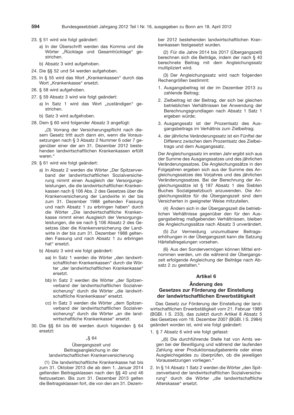 BGBl. 2012, Seite 594 — Originalseite als Abbildung