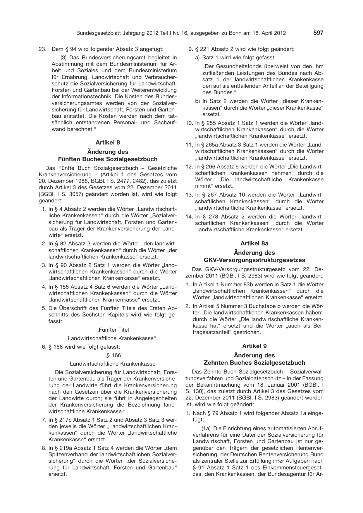 BGBl. 2012, Seite 597 — Originalseite als Abbildung