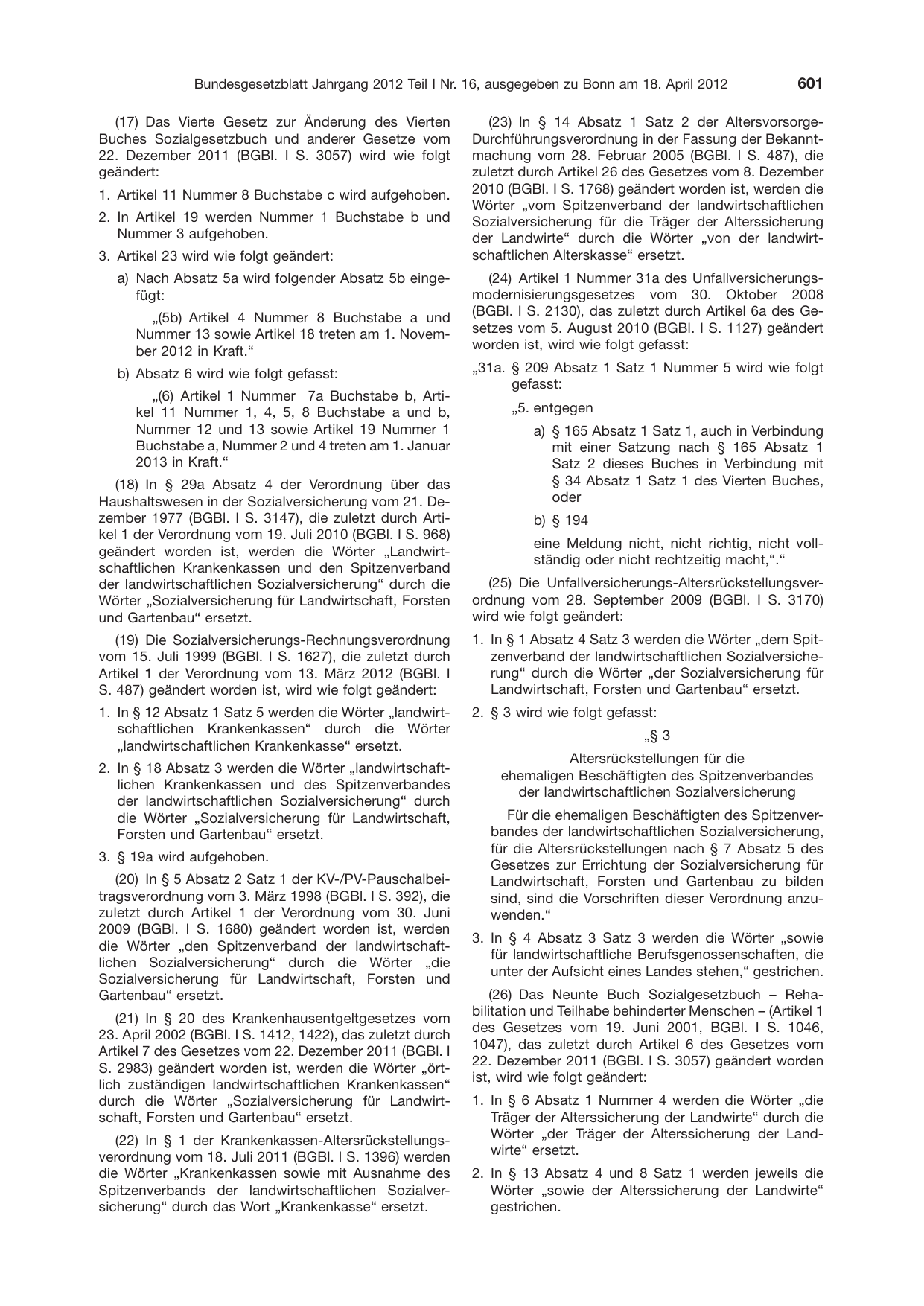 BGBl. 2012, Seite 601 — Originalseite als Abbildung
