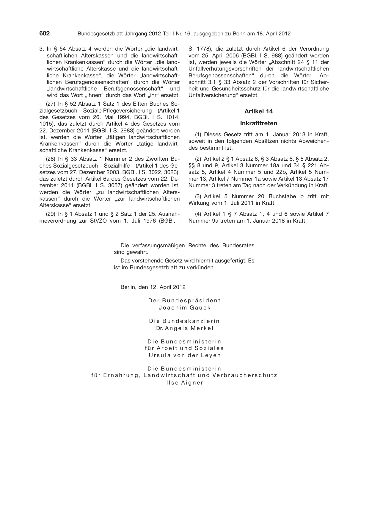 BGBl. 2012, Seite 602 — Originalseite als Abbildung