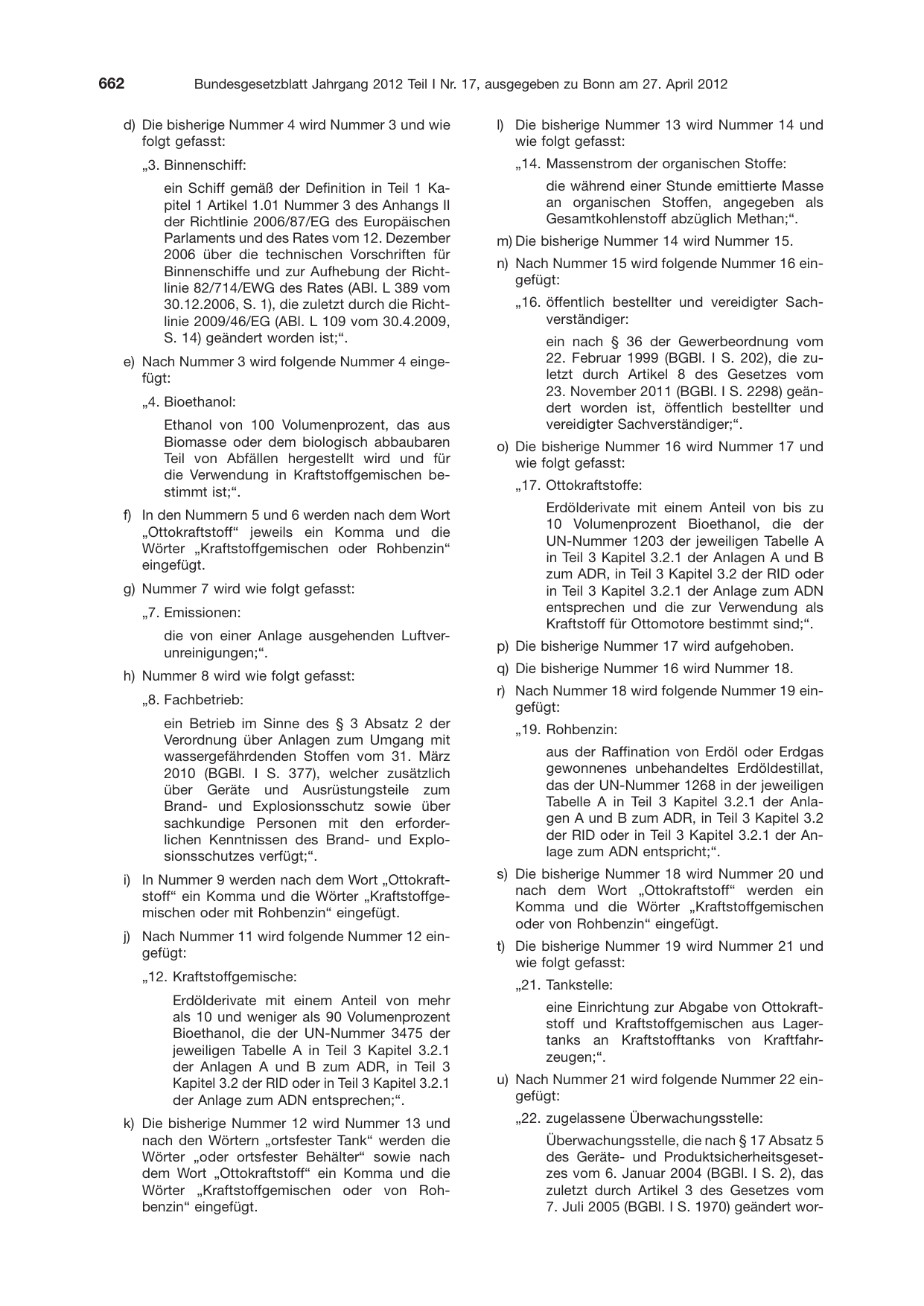 BGBl. 2012, Seite 662 — Originalseite als Abbildung