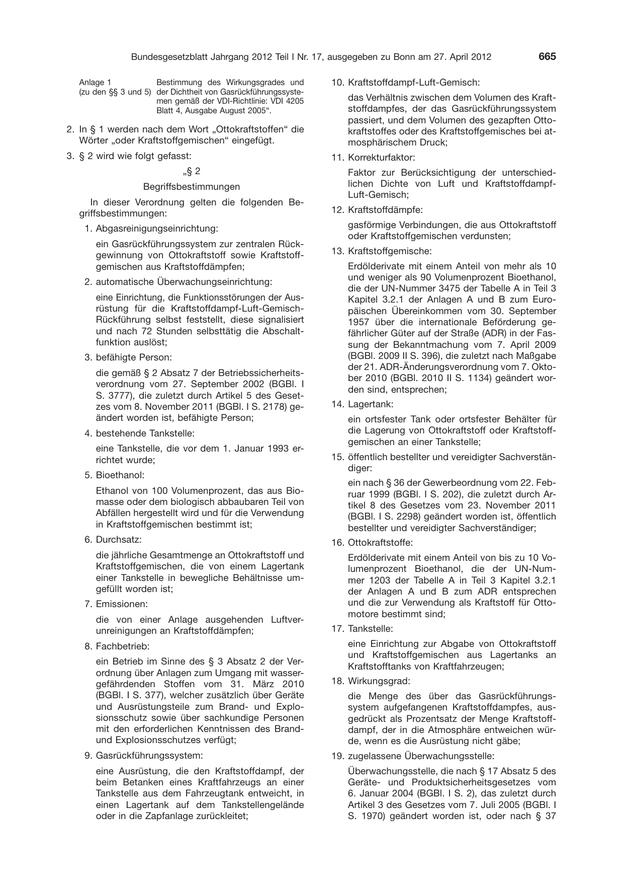 BGBl. 2012, Seite 665 — Originalseite als Abbildung