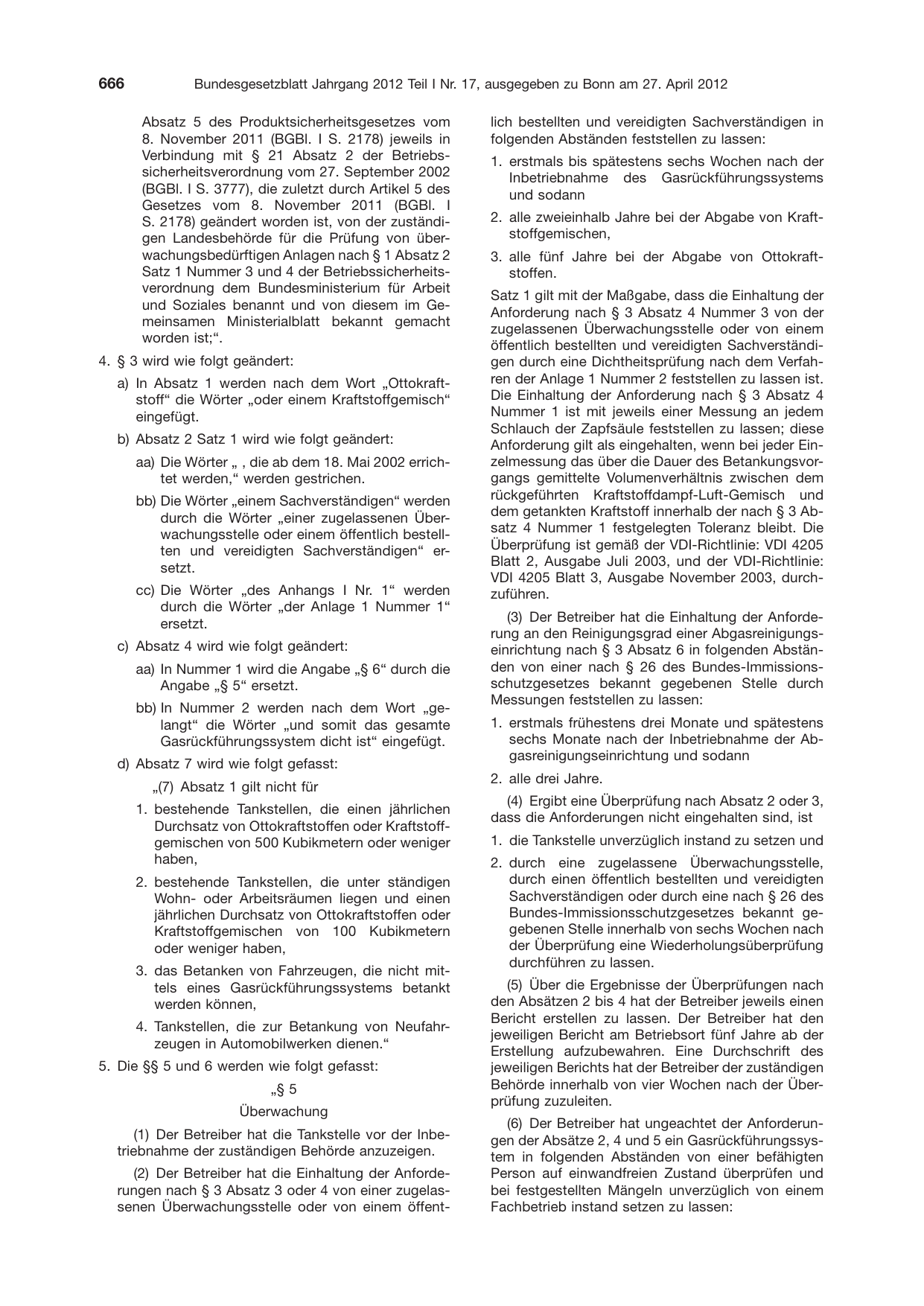 BGBl. 2012, Seite 666 — Originalseite als Abbildung