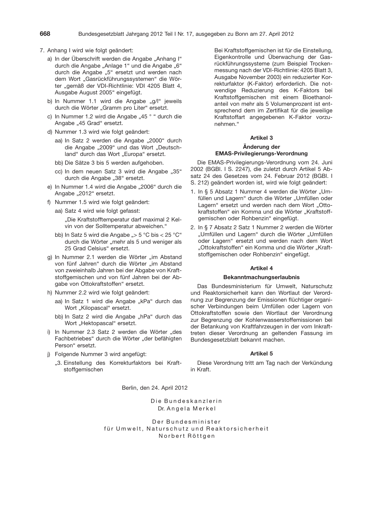 BGBl. 2012, Seite 668 — Originalseite als Abbildung
