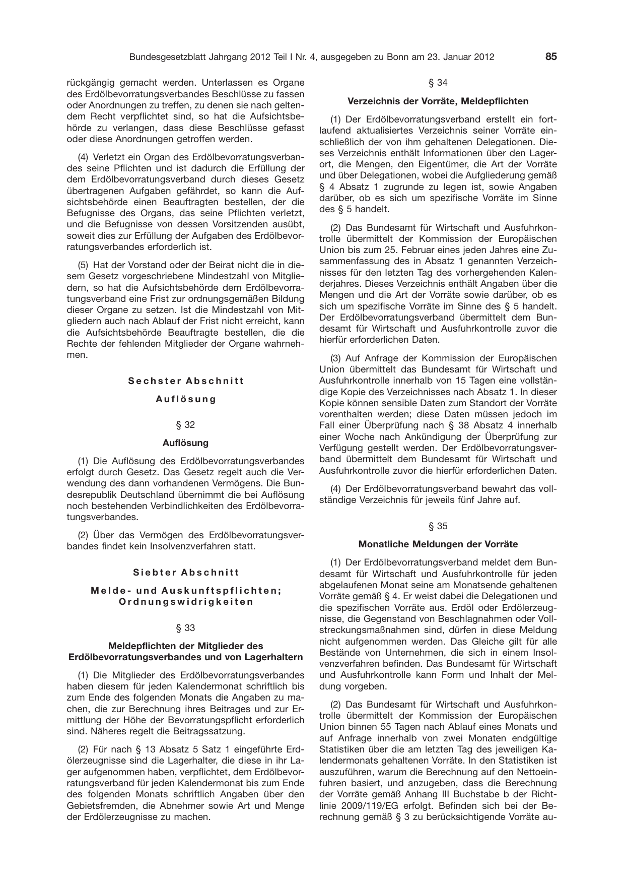 BGBl. 2012, Seite 85 — Originalseite als Abbildung