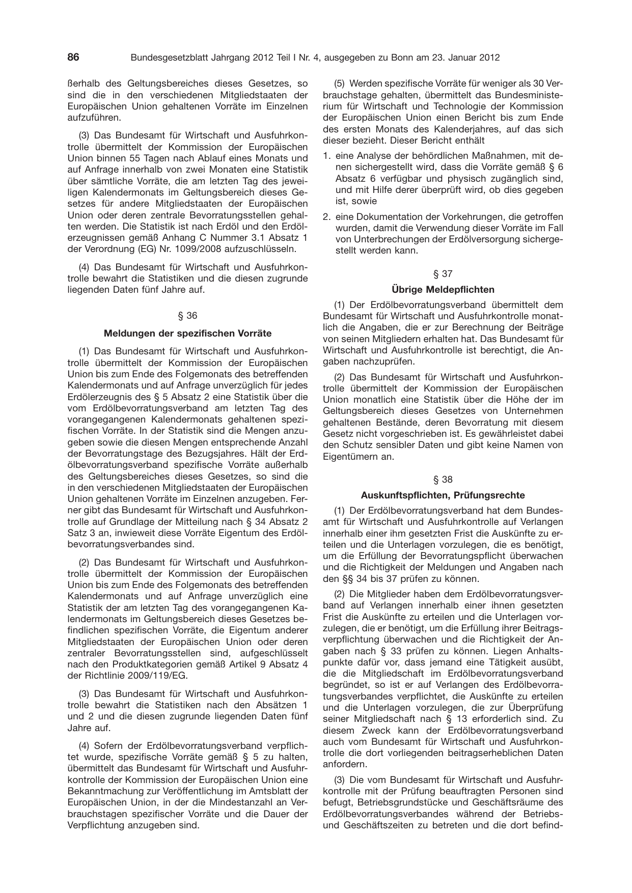 BGBl. 2012, Seite 86 — Originalseite als Abbildung
