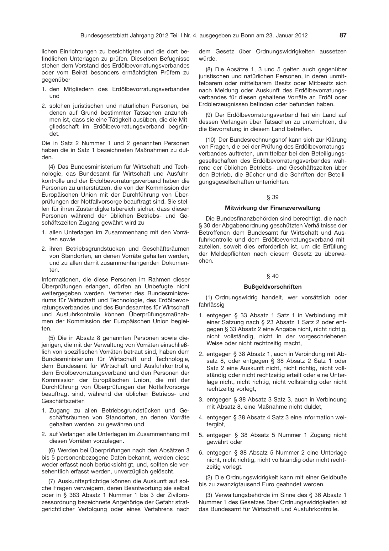 BGBl. 2012, Seite 87 — Originalseite als Abbildung