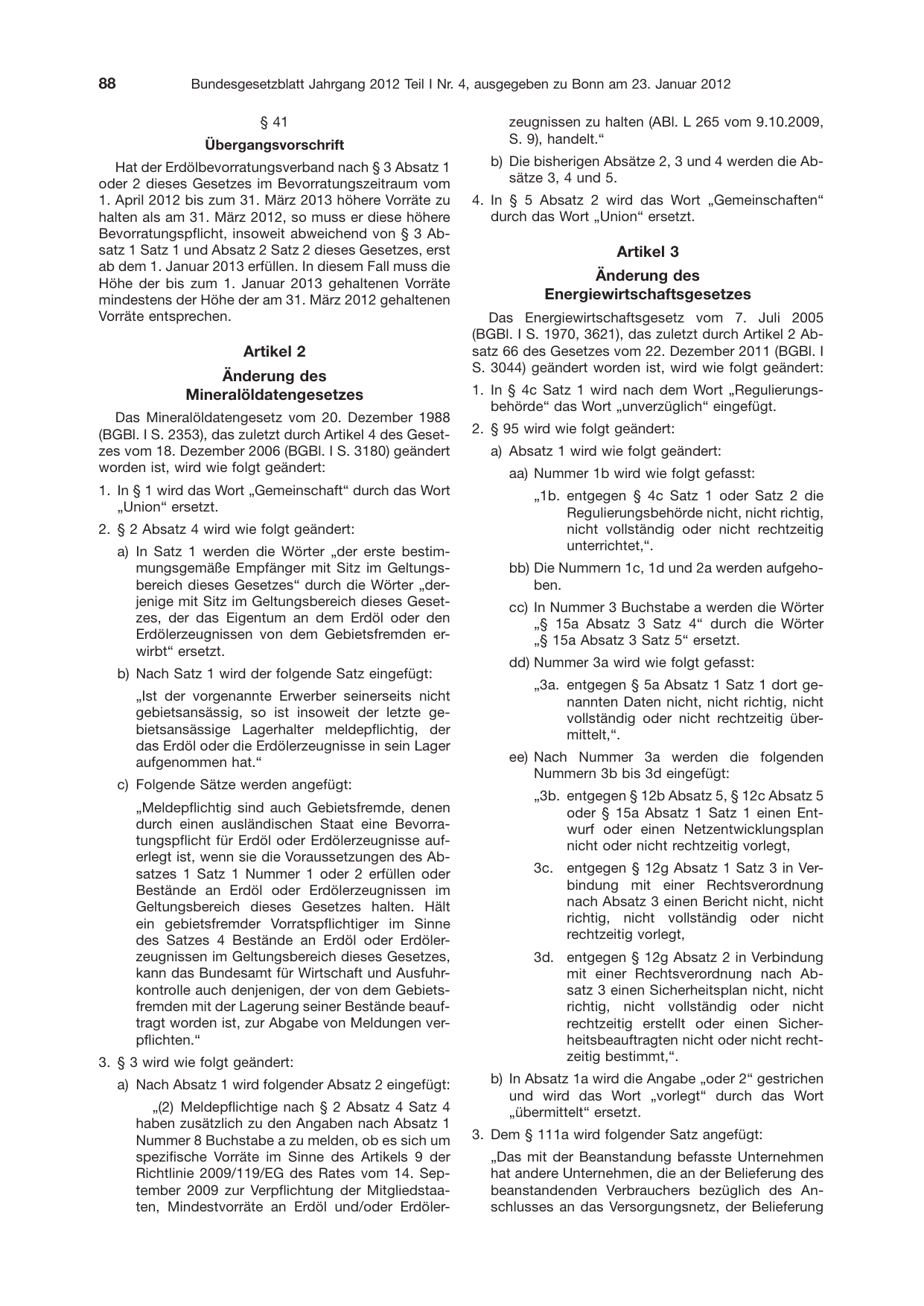 BGBl. 2012, Seite 88 — Originalseite als Abbildung