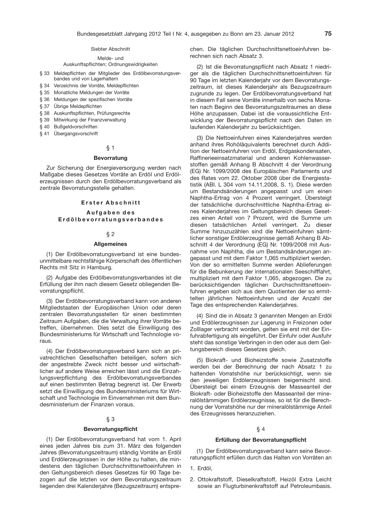 BGBl. 2012, Seite 75 — Originalseite als Abbildung