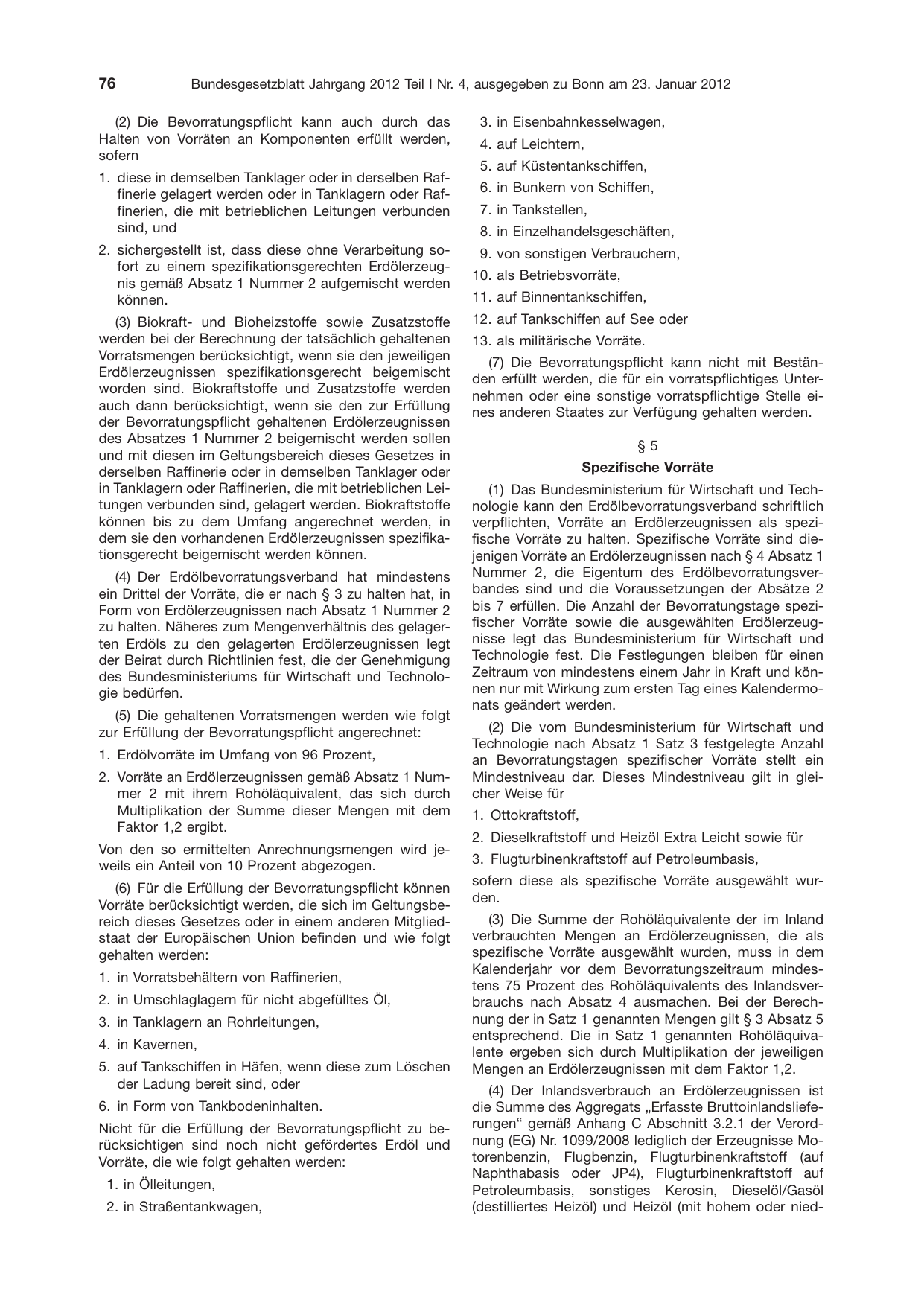 BGBl. 2012, Seite 76 — Originalseite als Abbildung