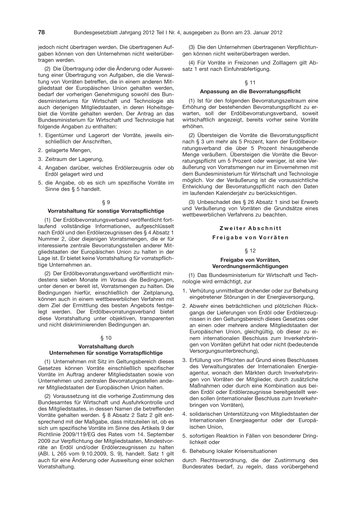 BGBl. 2012, Seite 78 — Originalseite als Abbildung