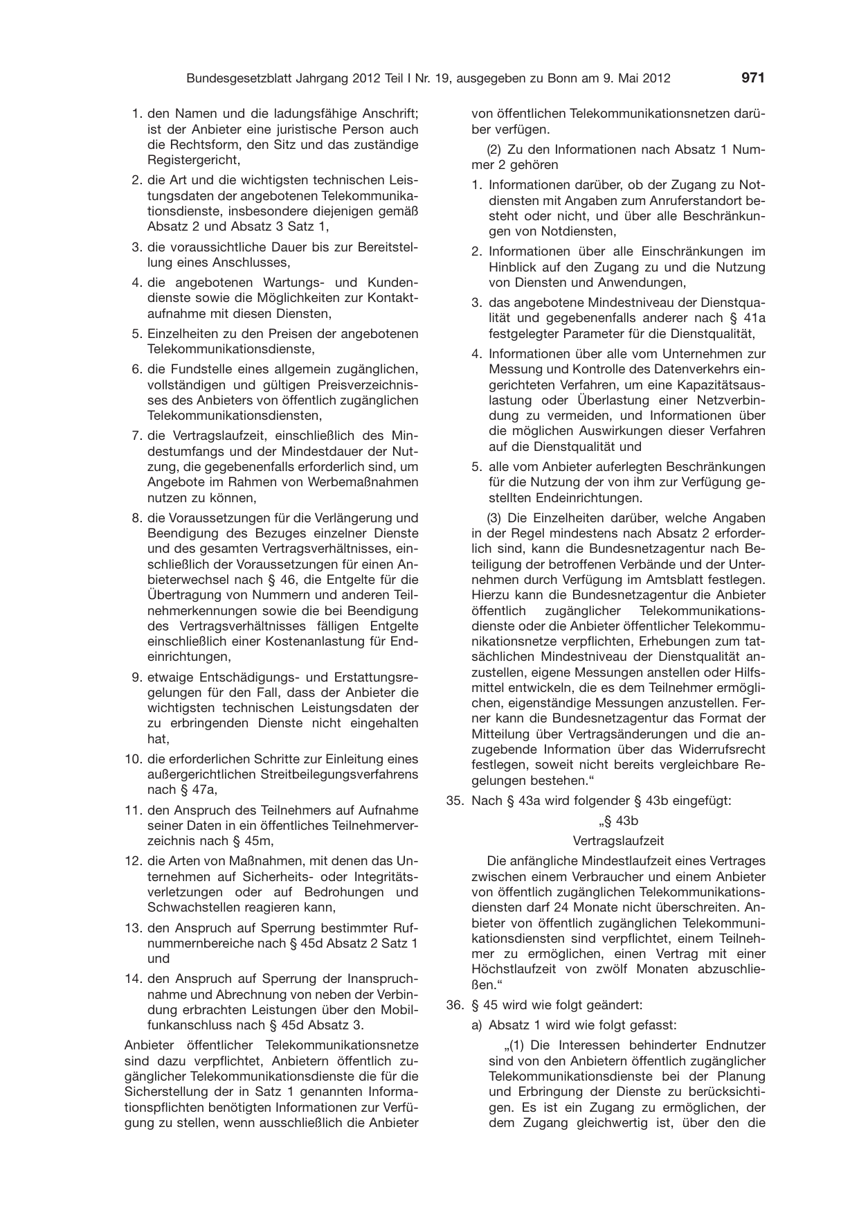 BGBl. 2012, Seite 971 — Originalseite als Abbildung