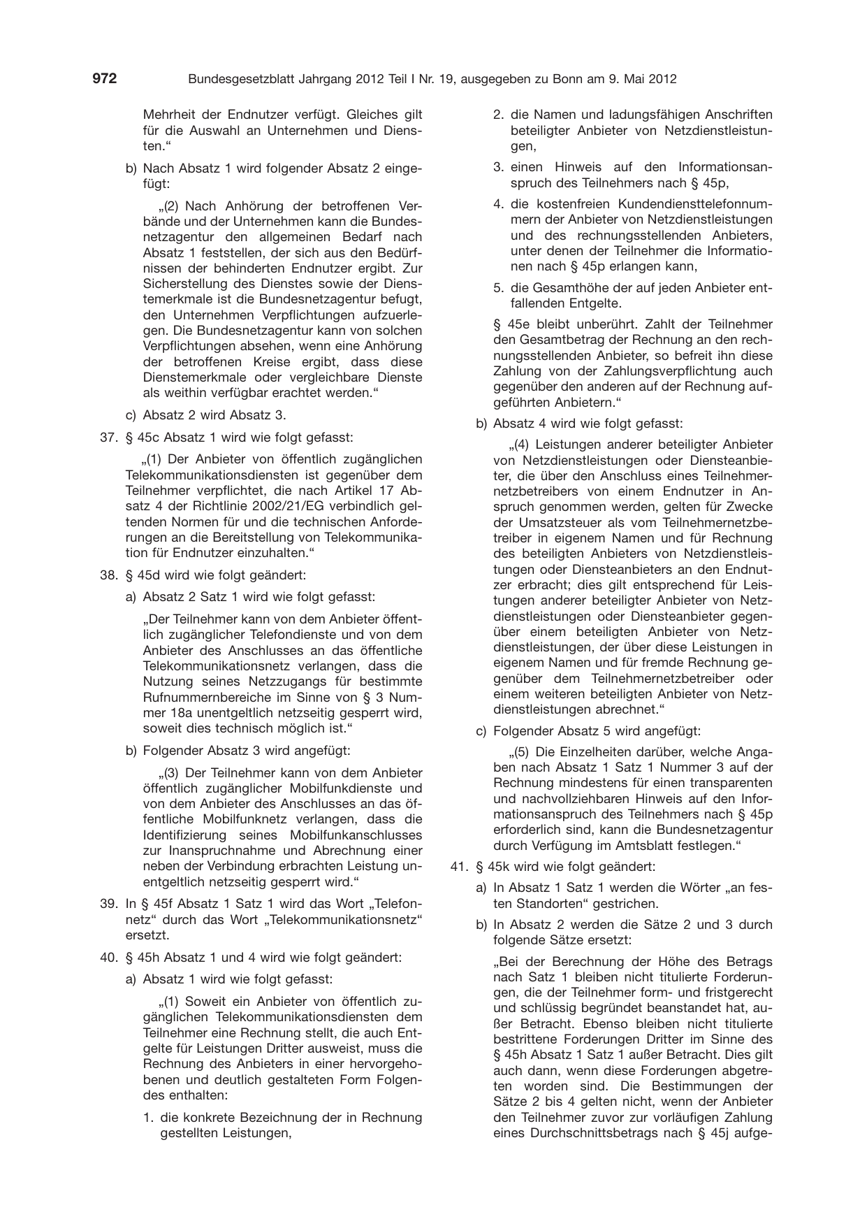 BGBl. 2012, Seite 972 — Originalseite als Abbildung