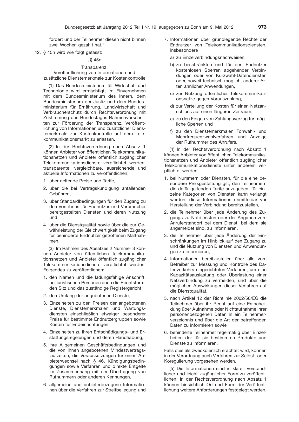 BGBl. 2012, Seite 973 — Originalseite als Abbildung