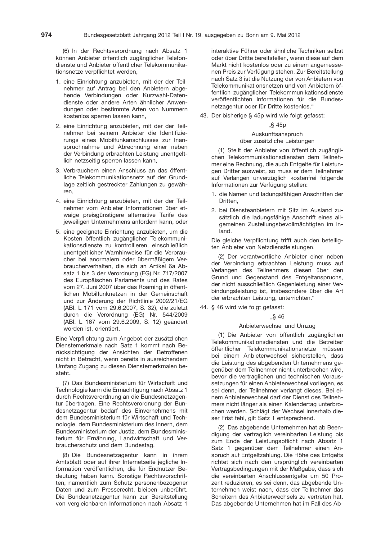 BGBl. 2012, Seite 974 — Originalseite als Abbildung