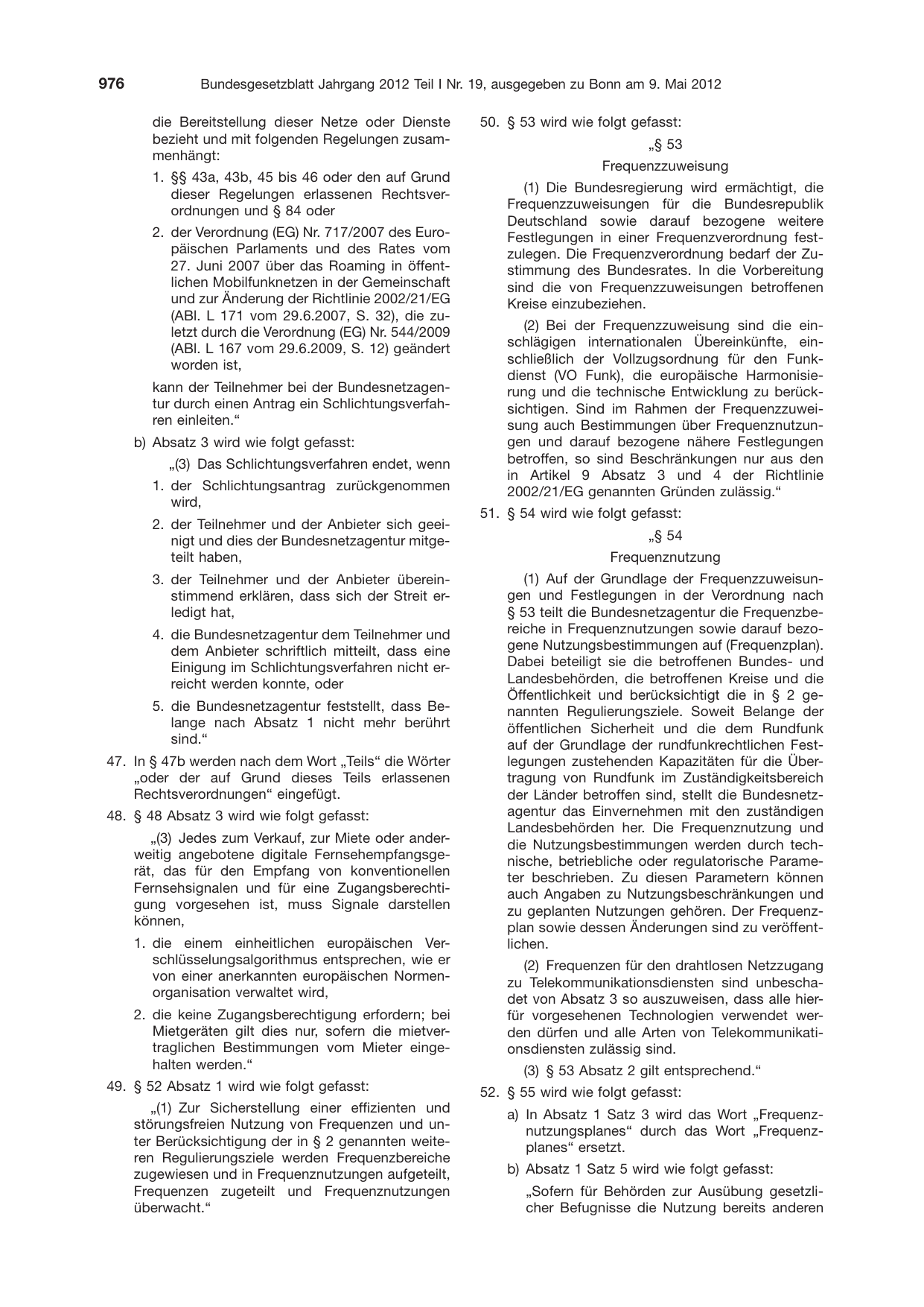 BGBl. 2012, Seite 976 — Originalseite als Abbildung