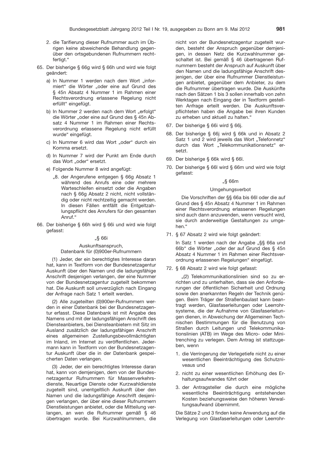 BGBl. 2012, Seite 981 — Originalseite als Abbildung