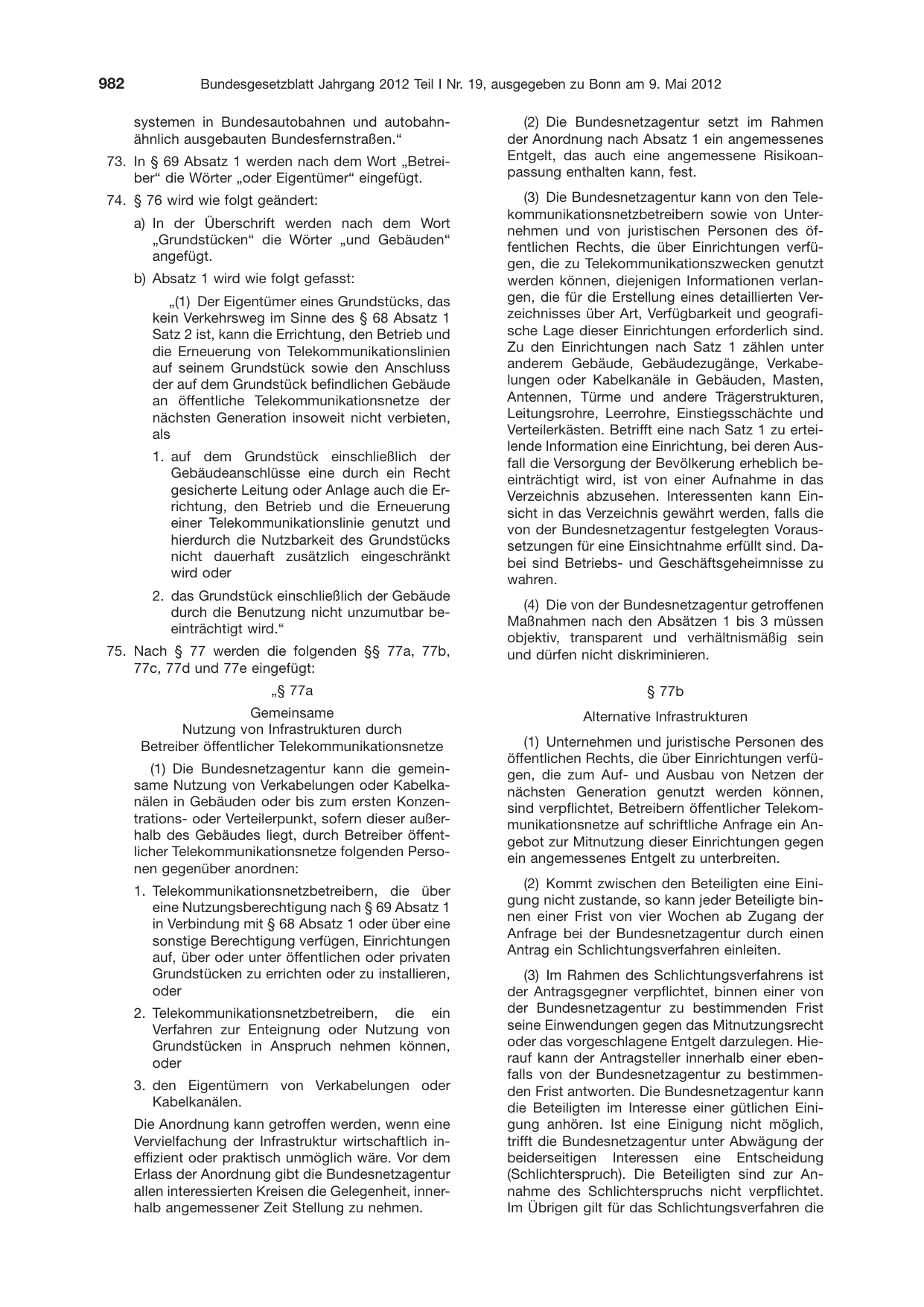 BGBl. 2012, Seite 982 — Originalseite als Abbildung