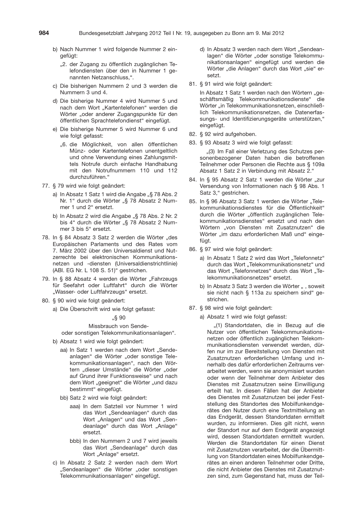BGBl. 2012, Seite 984 — Originalseite als Abbildung
