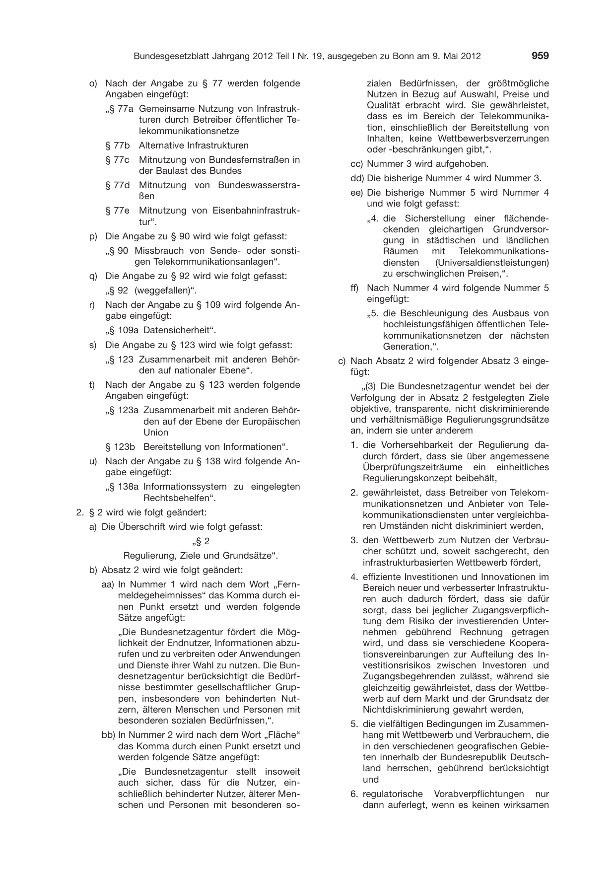 BGBl. 2012, Seite 959 — Originalseite als Abbildung