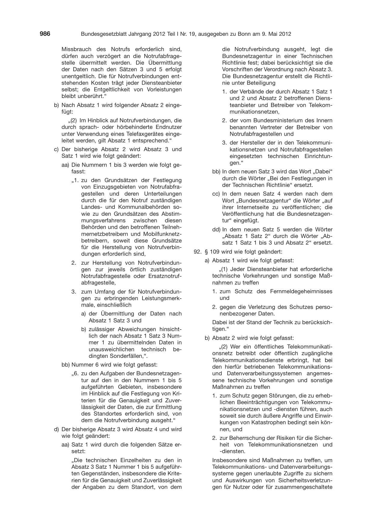 BGBl. 2012, Seite 986 — Originalseite als Abbildung